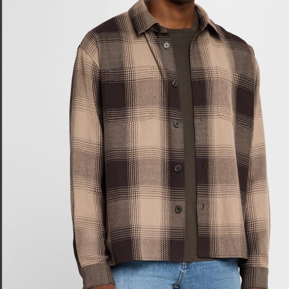 Frame Denim Men’s Chunky Plaid Black and Tan Shirt Size Large - Picture 7 of 8